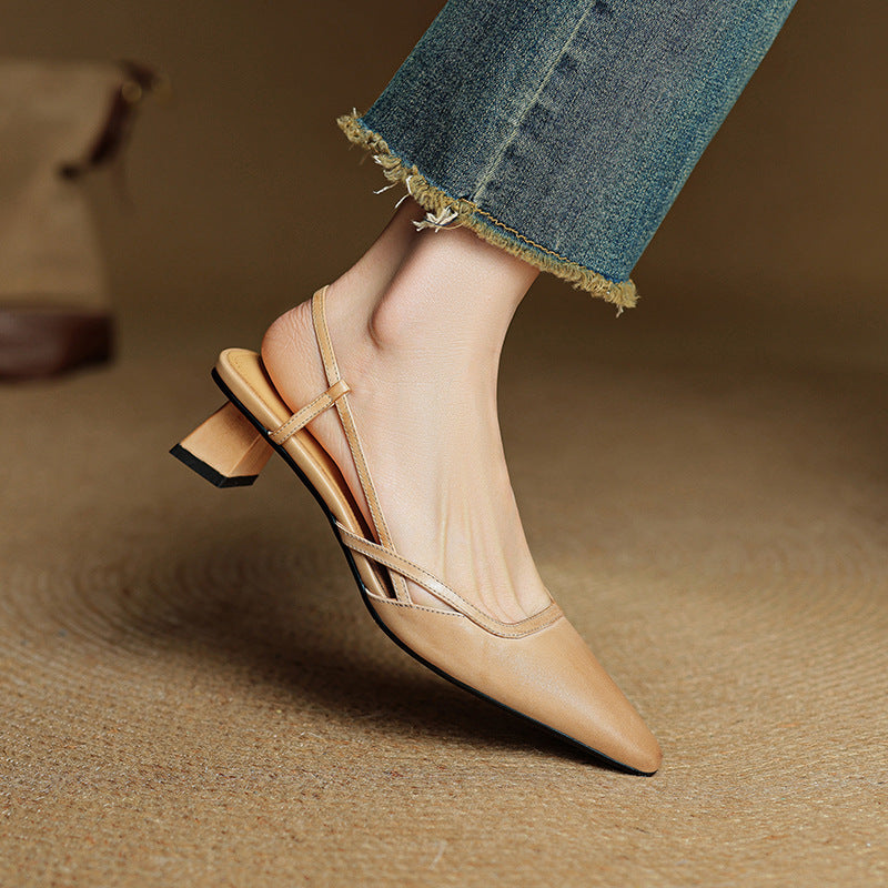 Pauline slingback heels, front view in Soft Almond