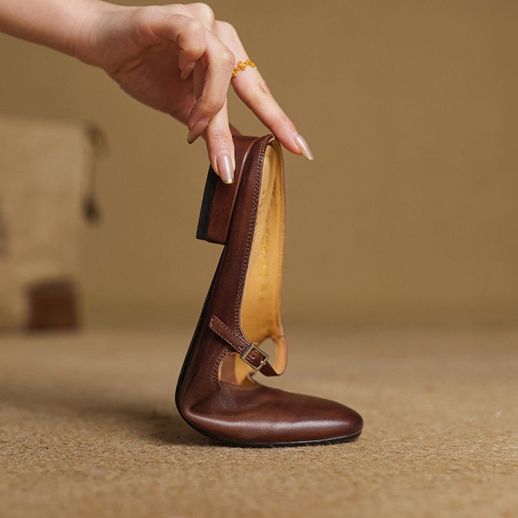 Mary-Jane leather mules styled with denim