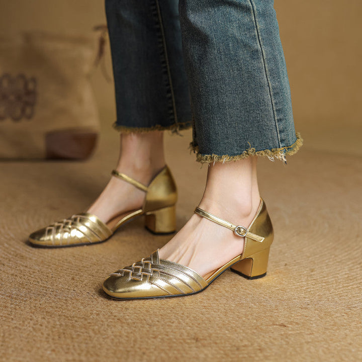 Celestine | Woven Leather Ankle-Strap Heels
