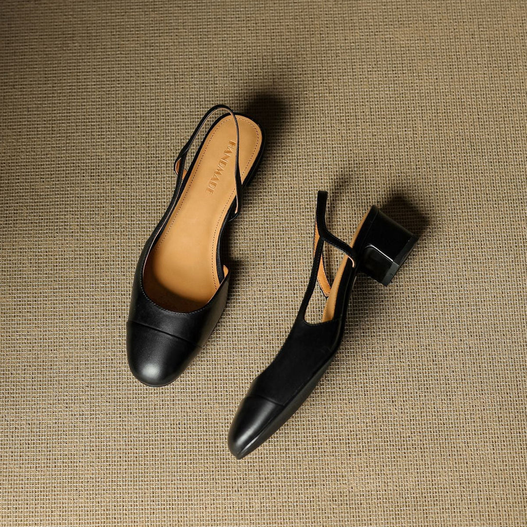 Sole and heel detail of Harlow leather slingback heels