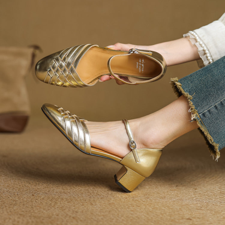Celestine | Woven Leather Ankle-Strap Heels