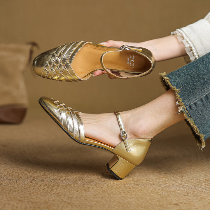 Celestine | Woven Leather Ankle-Strap Heels