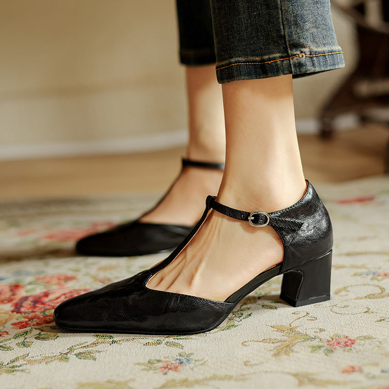 Winifred | Leather T-Strap Heels