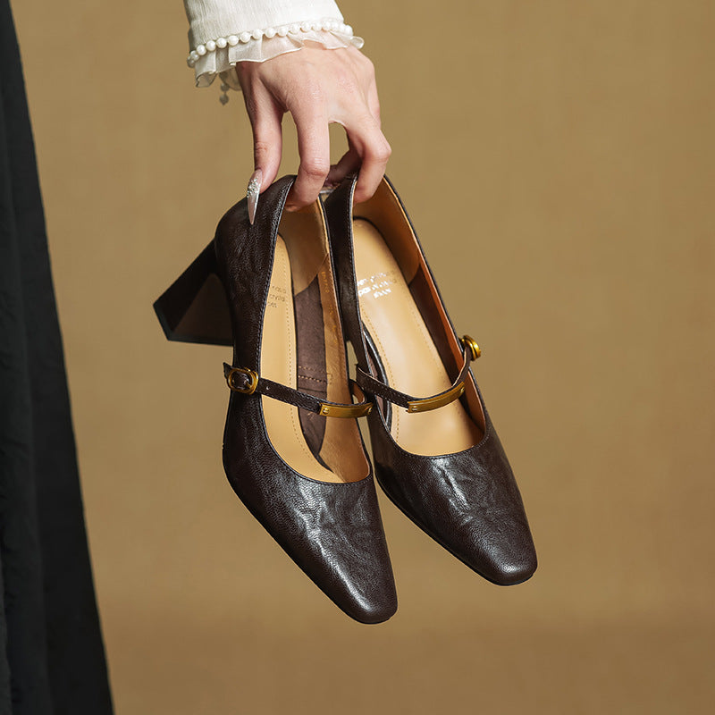 Onyx Black Bridget block pumps styled for the office