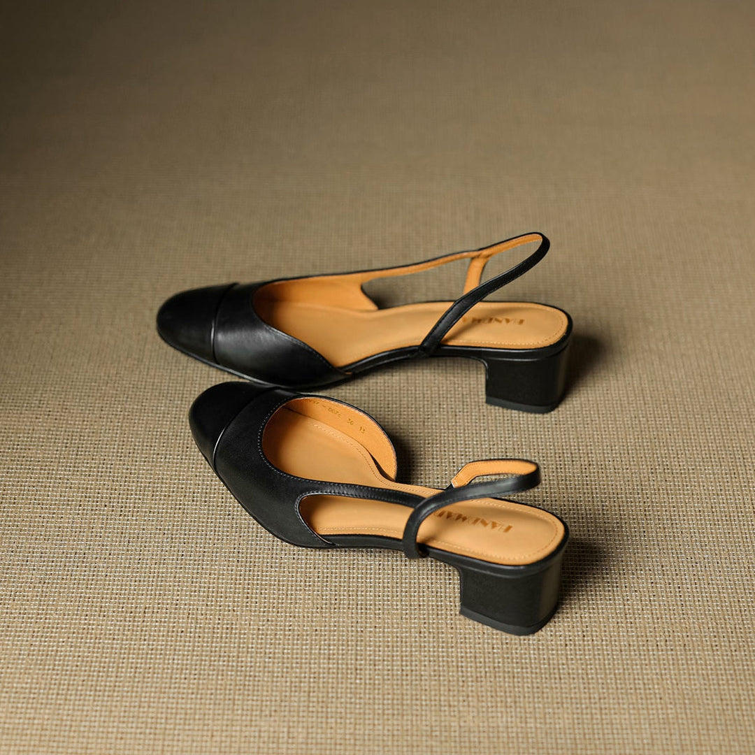 Almond Tan Harlow cap-toe heels styled with denim