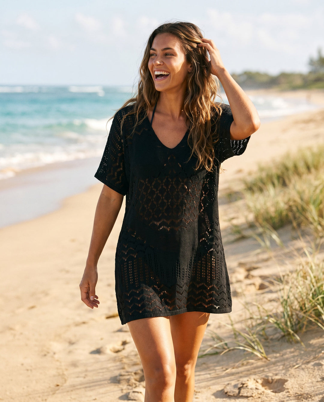 Striped Knit Beach Cover-Up