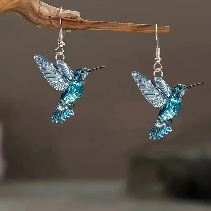 Crystal Blue Hummingbird Earrings