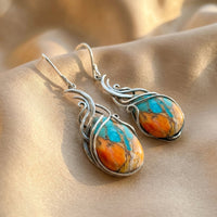 Gemstone Drop Earrings in Blue and Orange