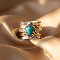 Vintage Gold and Silver Ring with Turquoise Inlay