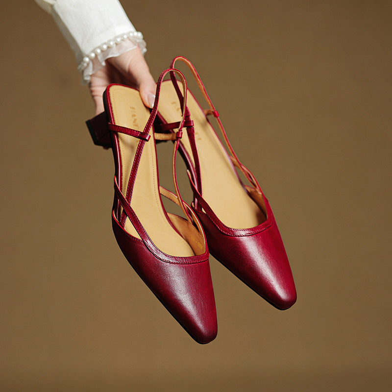 Pauline | Cross-Strap Leather Slingback Heels