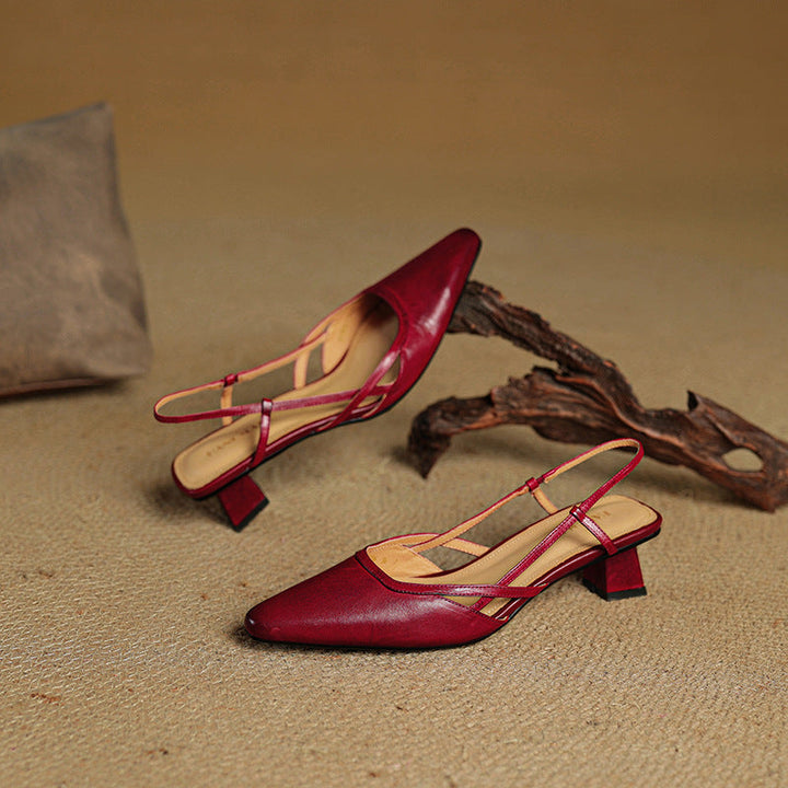 Pauline | Cross-Strap Leather Slingback Heels