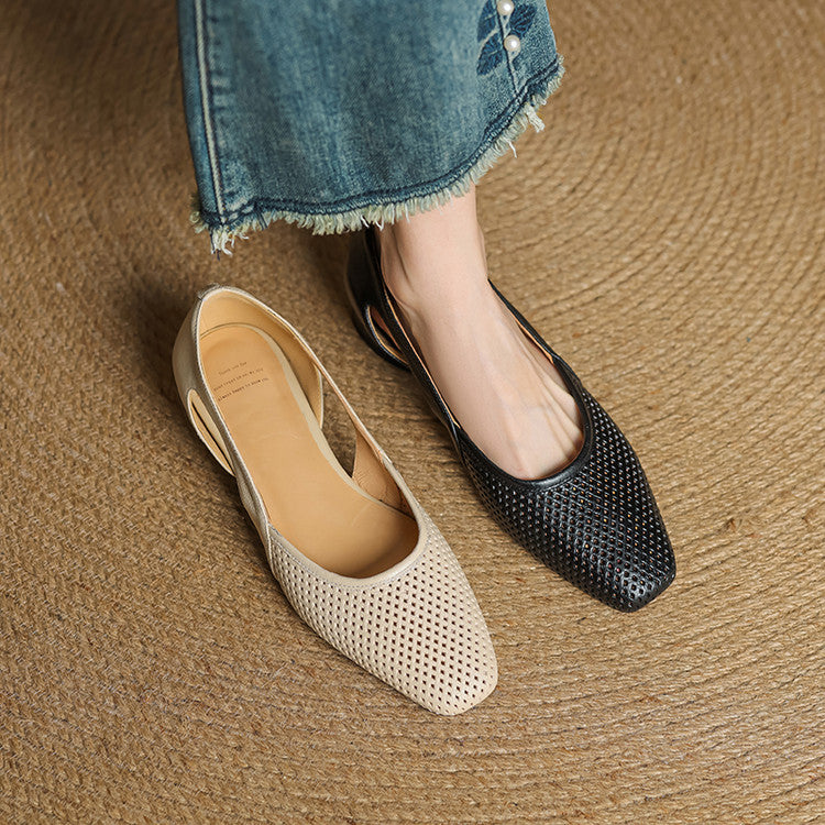 Loretta square-toe heels, front view in Ivory Sand