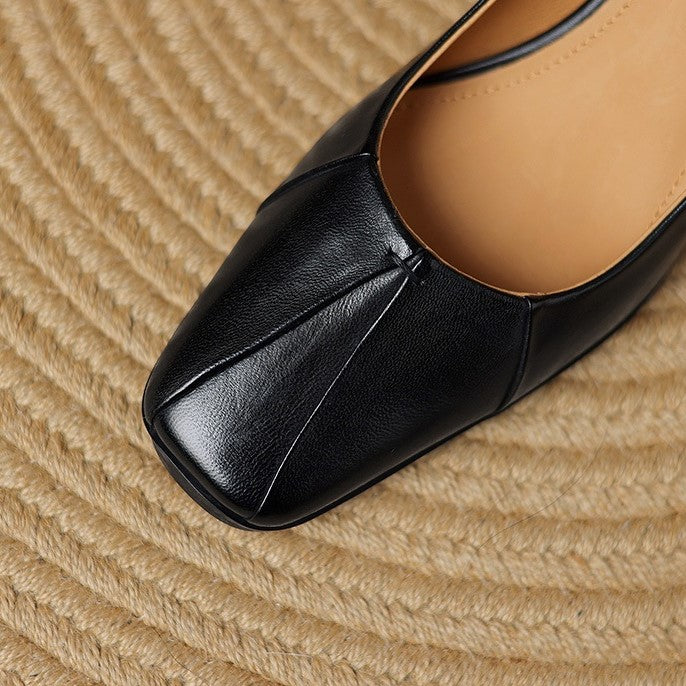 Carolyn | Pleated Square-Toe Leather Pumps