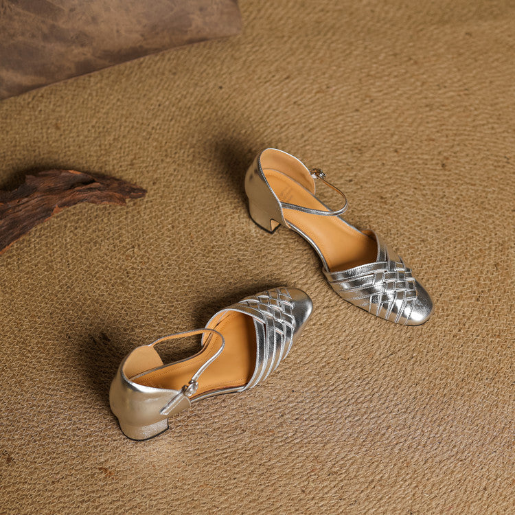 Celestine | Woven Leather Ankle-Strap Heels