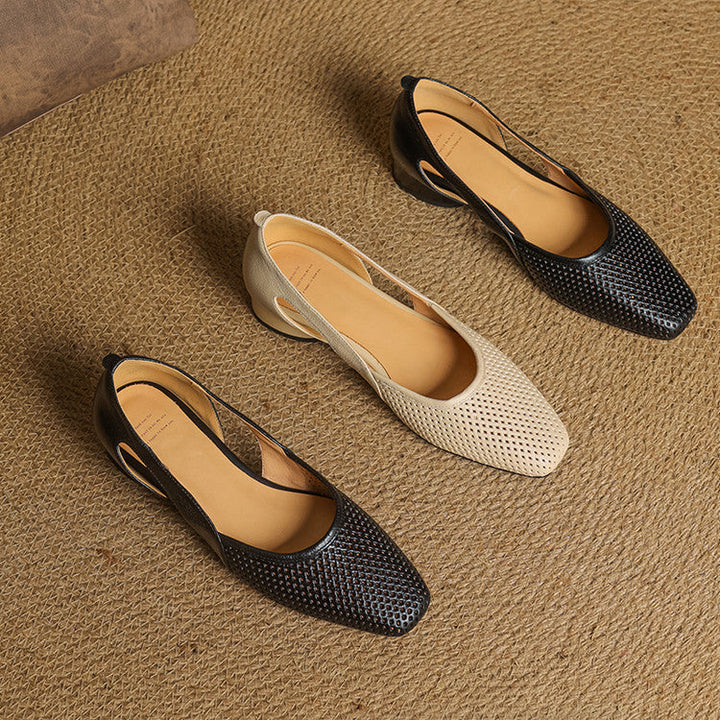 Loretta | Perforated Leather Square-Toe Heels