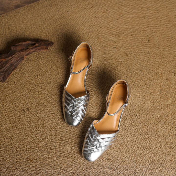 Celestine | Woven Leather Ankle-Strap Heels