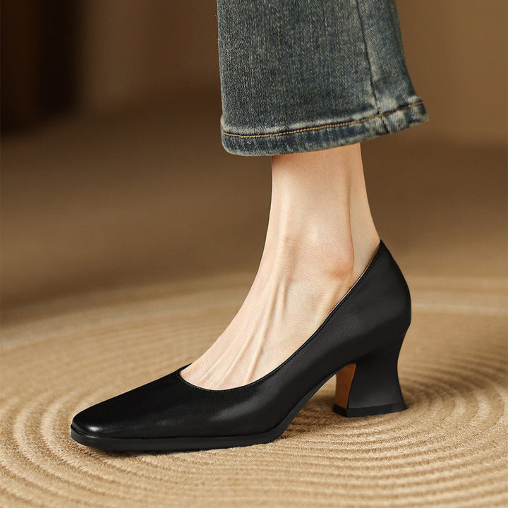 Gail square-toe flare-heel leather pumps, all three colors