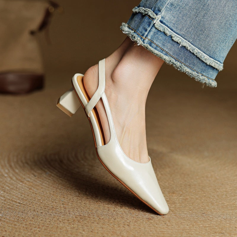 Open-side cutout detail on a leather slingback