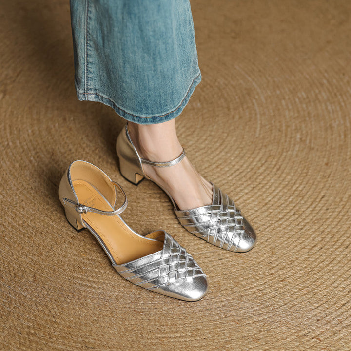 Celestine | Woven Leather Ankle-Strap Heels