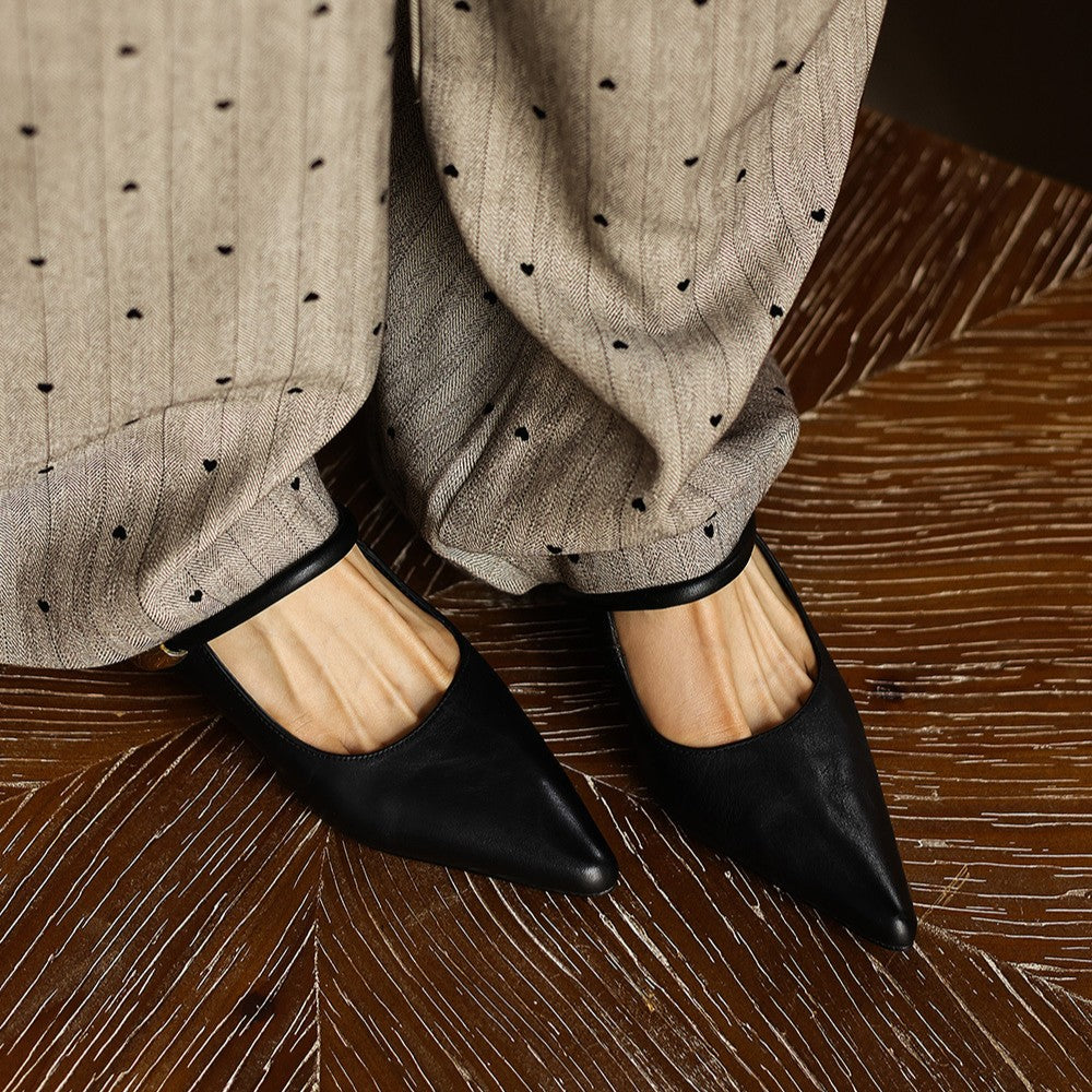 Women's pointed leather mules, front view