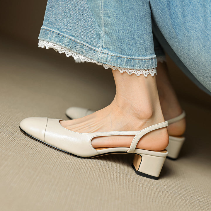 Harlow | Cap-Toe Leather Slingback Heels