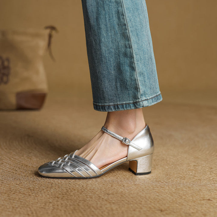 Celestine | Woven Leather Ankle-Strap Heels