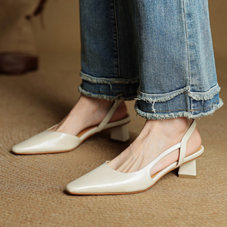 Women's pointed leather slingback pumps, front view