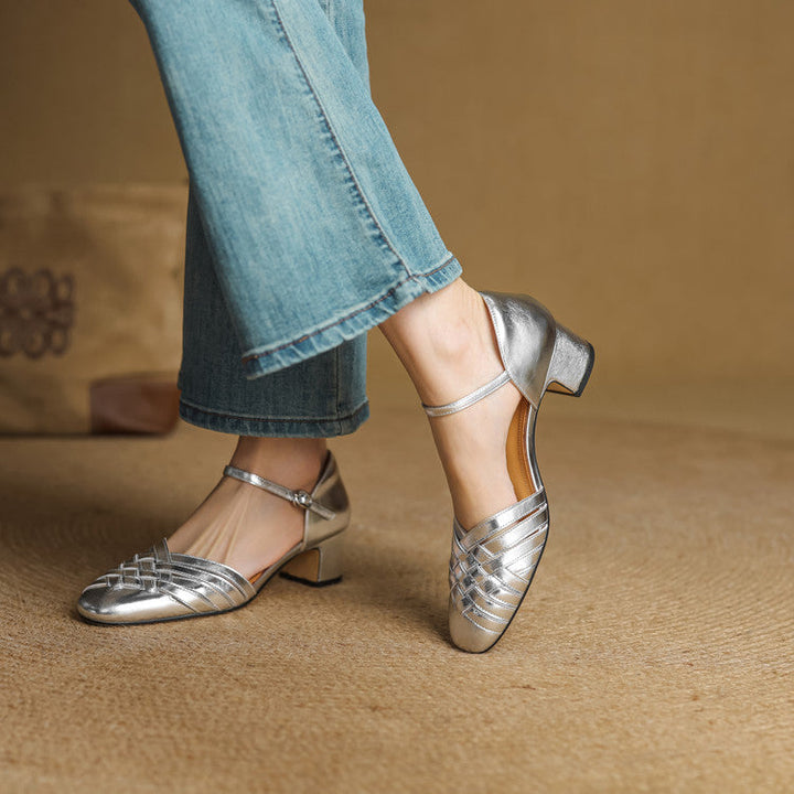 Celestine woven leather ankle-strap heels, all three colors