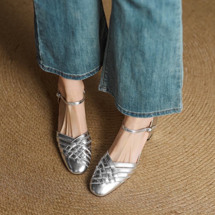 Celestine | Woven Leather Ankle-Strap Heels
