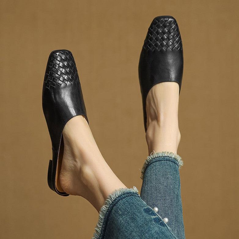Meredith | Woven Leather Flat Mules