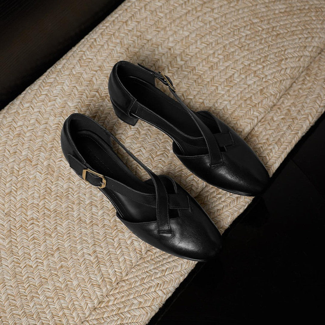 Carol | Cross-Strap Leather Block Heels