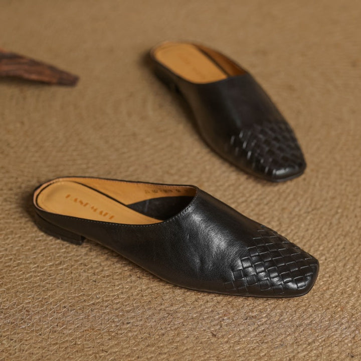 Meredith | Woven Leather Flat Mules