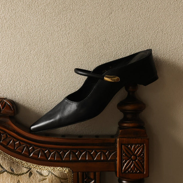 Beatrice pointed leather mules, full pair view