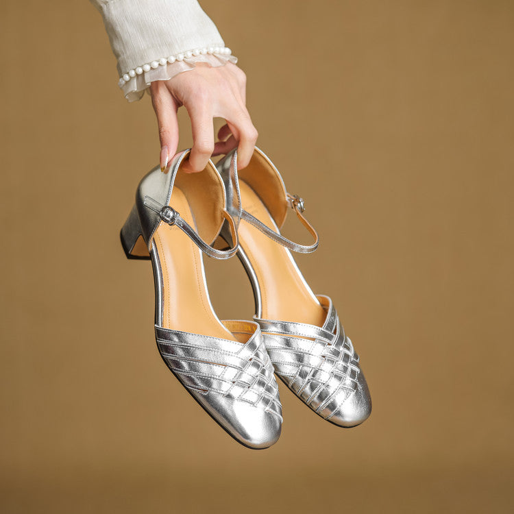 Celestine | Woven Leather Ankle-Strap Heels
