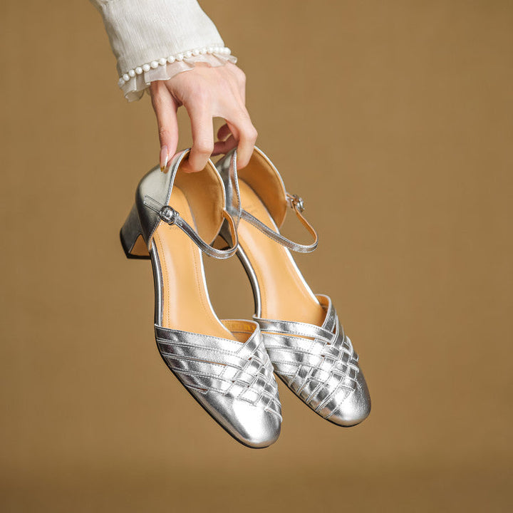 Celestine | Woven Leather Ankle-Strap Heels