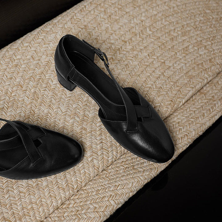 Carol | Cross-Strap Leather Block Heels