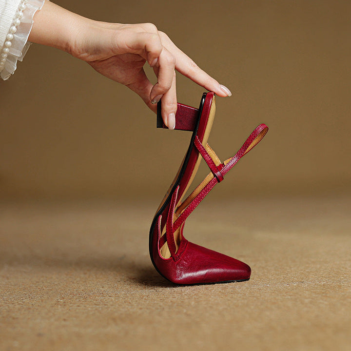 Pauline | Cross-Strap Leather Slingback Heels