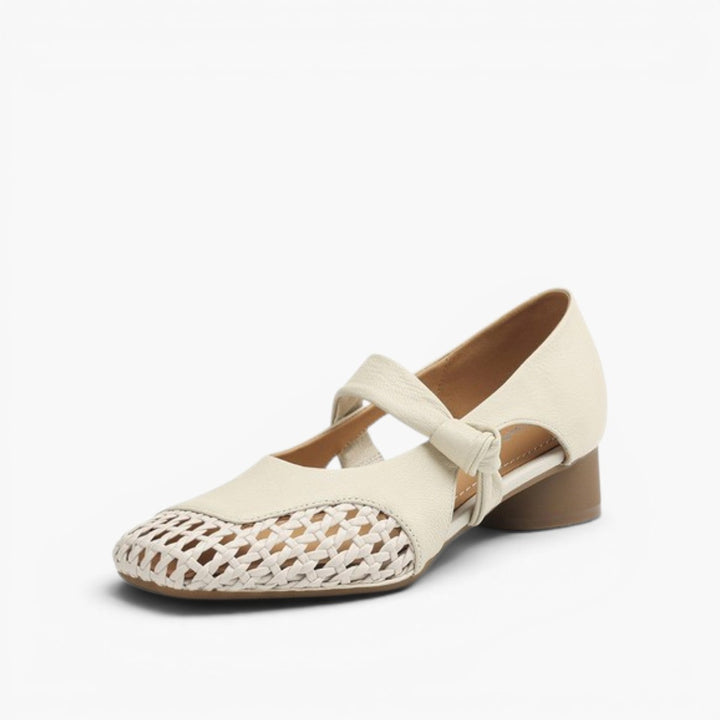 Women's woven leather Mary-Janes, side profile