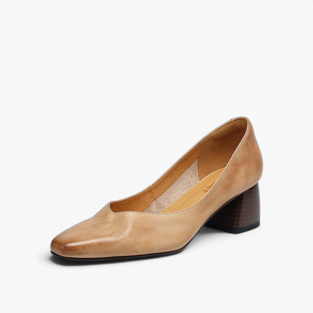 Women's square-toe leather pumps, side profile