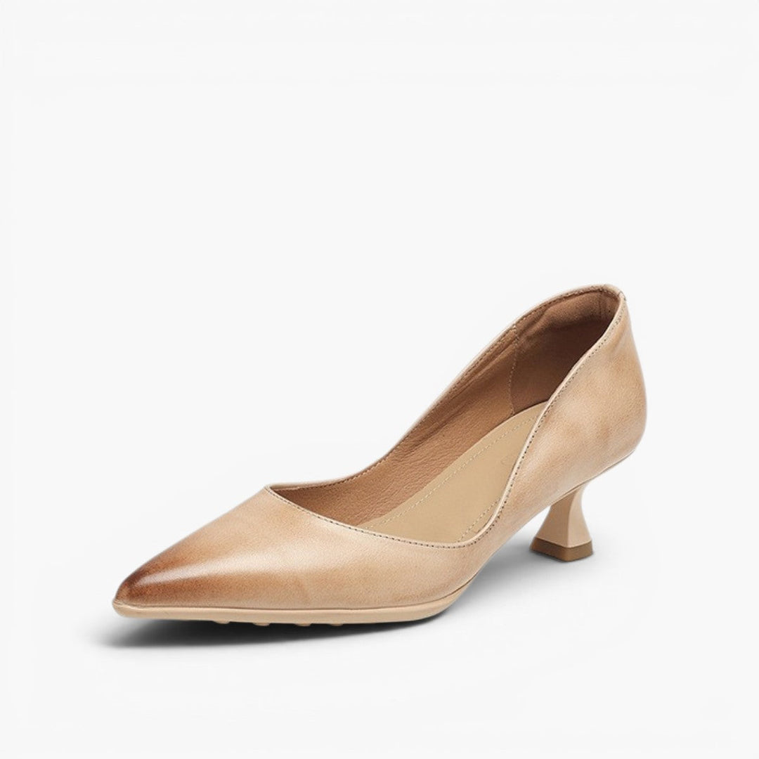 Women's pointed leather kitten heels, side profile