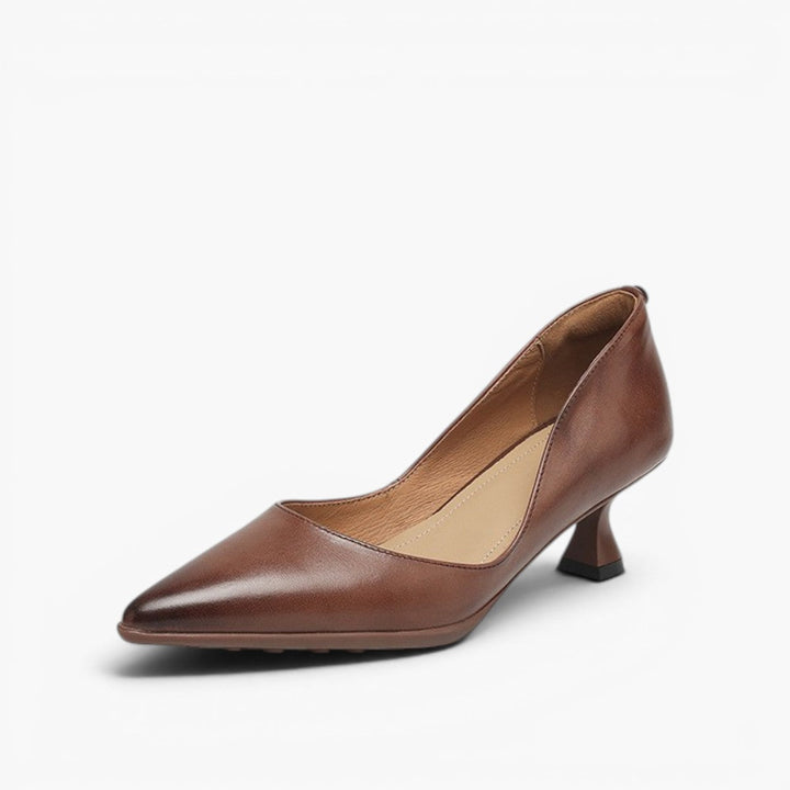Pointed-toe leather pump, top-down toe detail