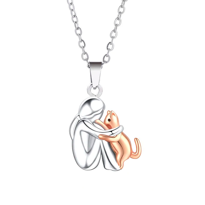 Eternal Heart Cat Pendant Necklace