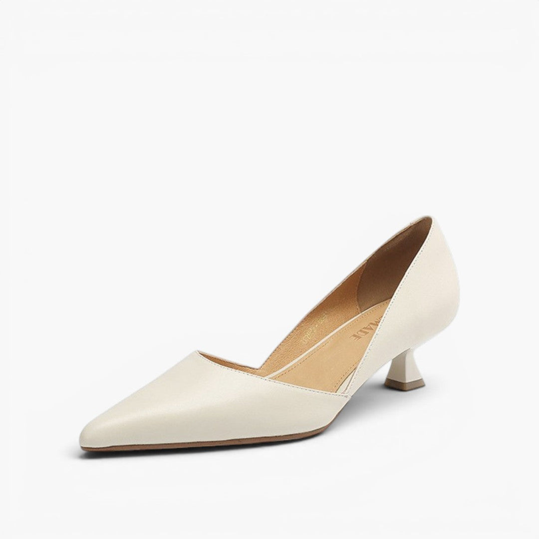 Women's pointed leather kitten heels, side profile