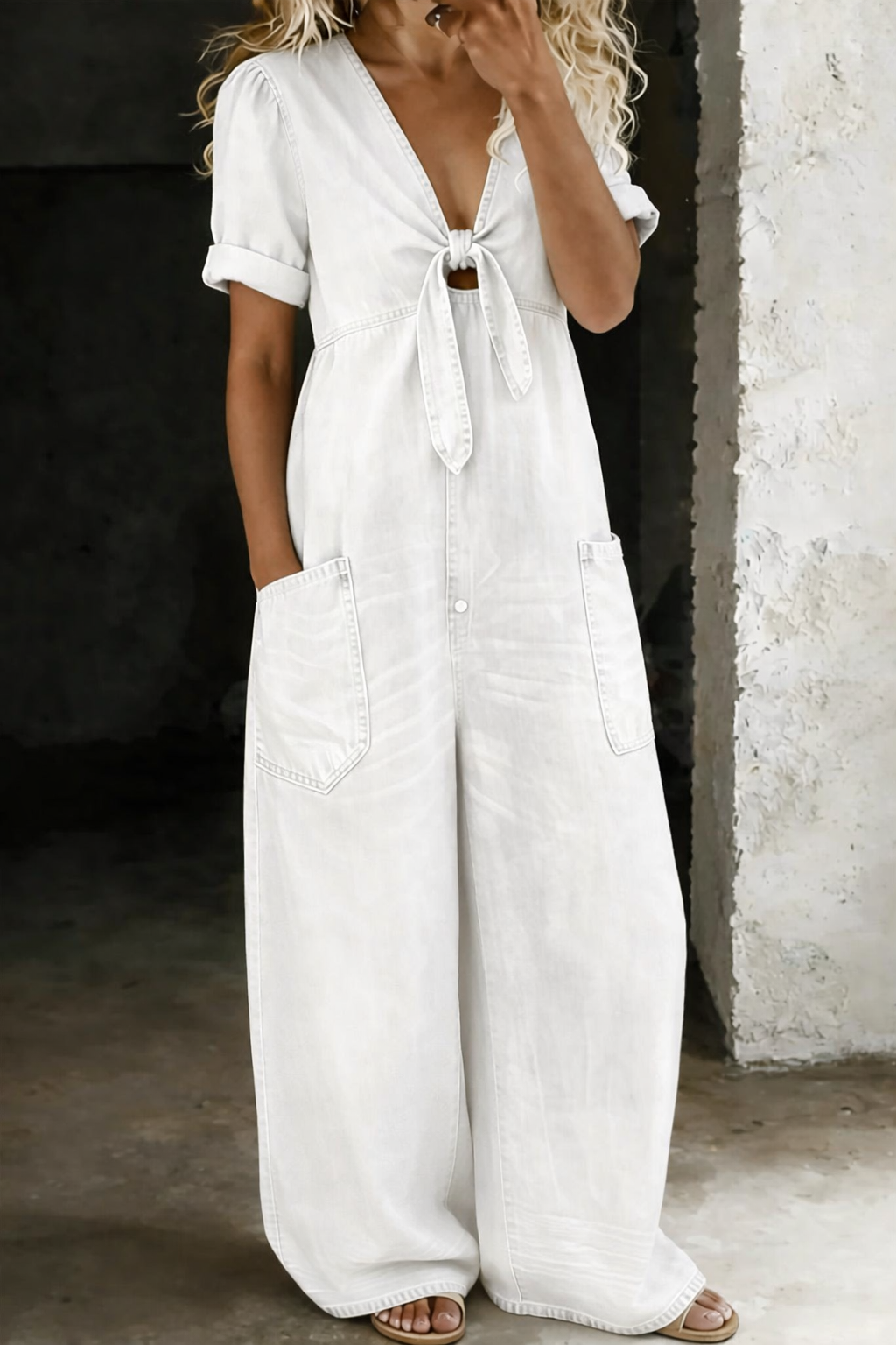 Lucie™ - Casual Tie-Front Denim Jumpsuit