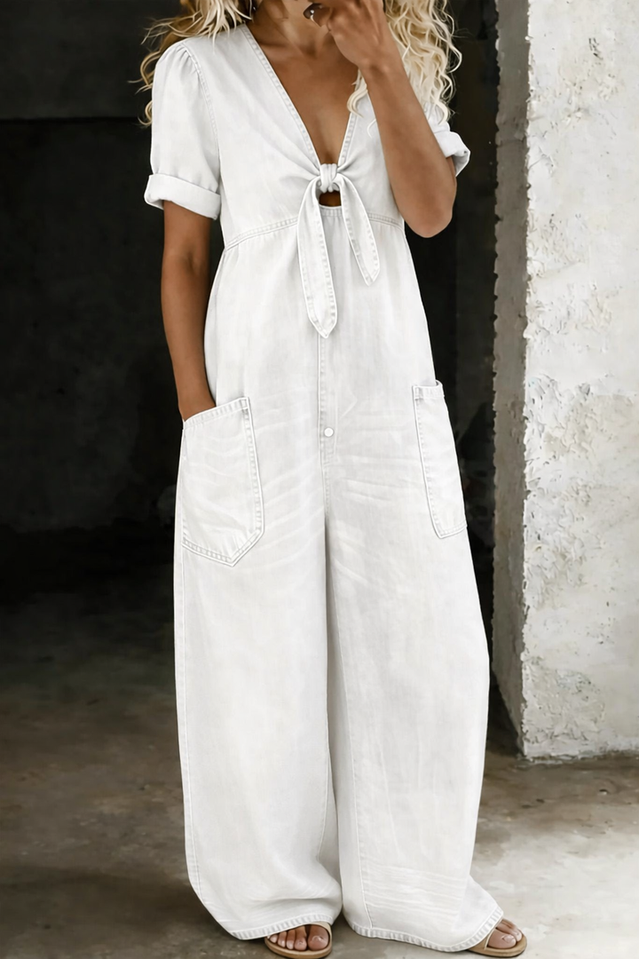 Lucie™ - Casual Tie-Front Denim Jumpsuit