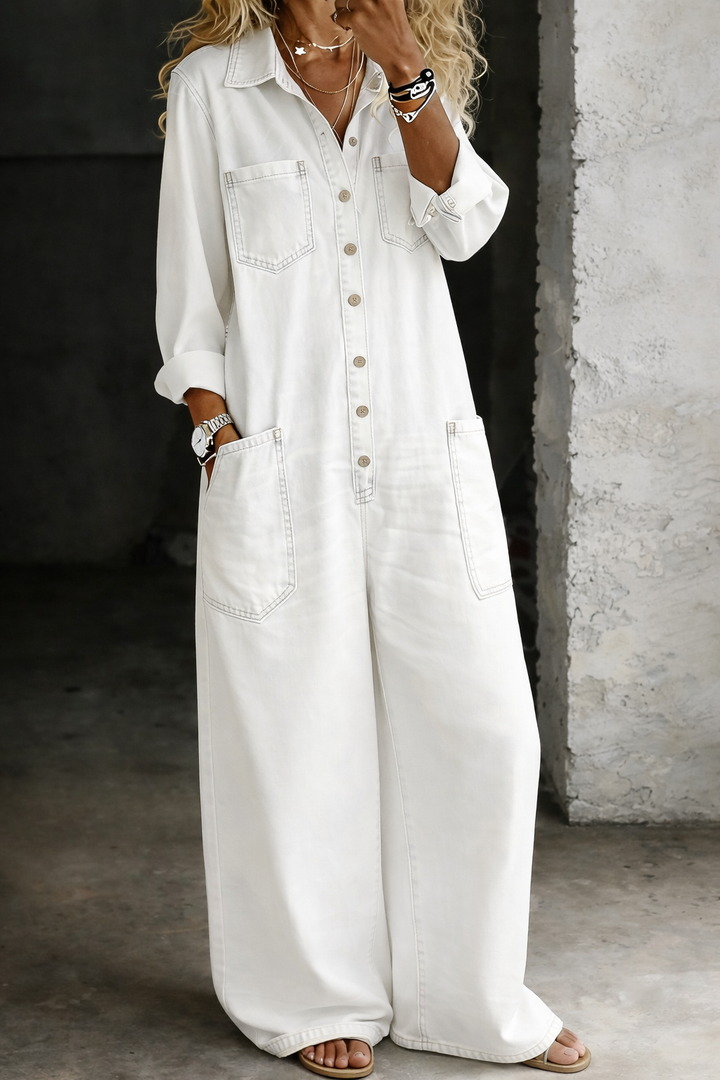 Inès™ - Casual Wide-Leg Denim Jumpsuit