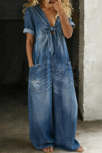Lucie™ - Casual Tie-Front Denim Jumpsuit