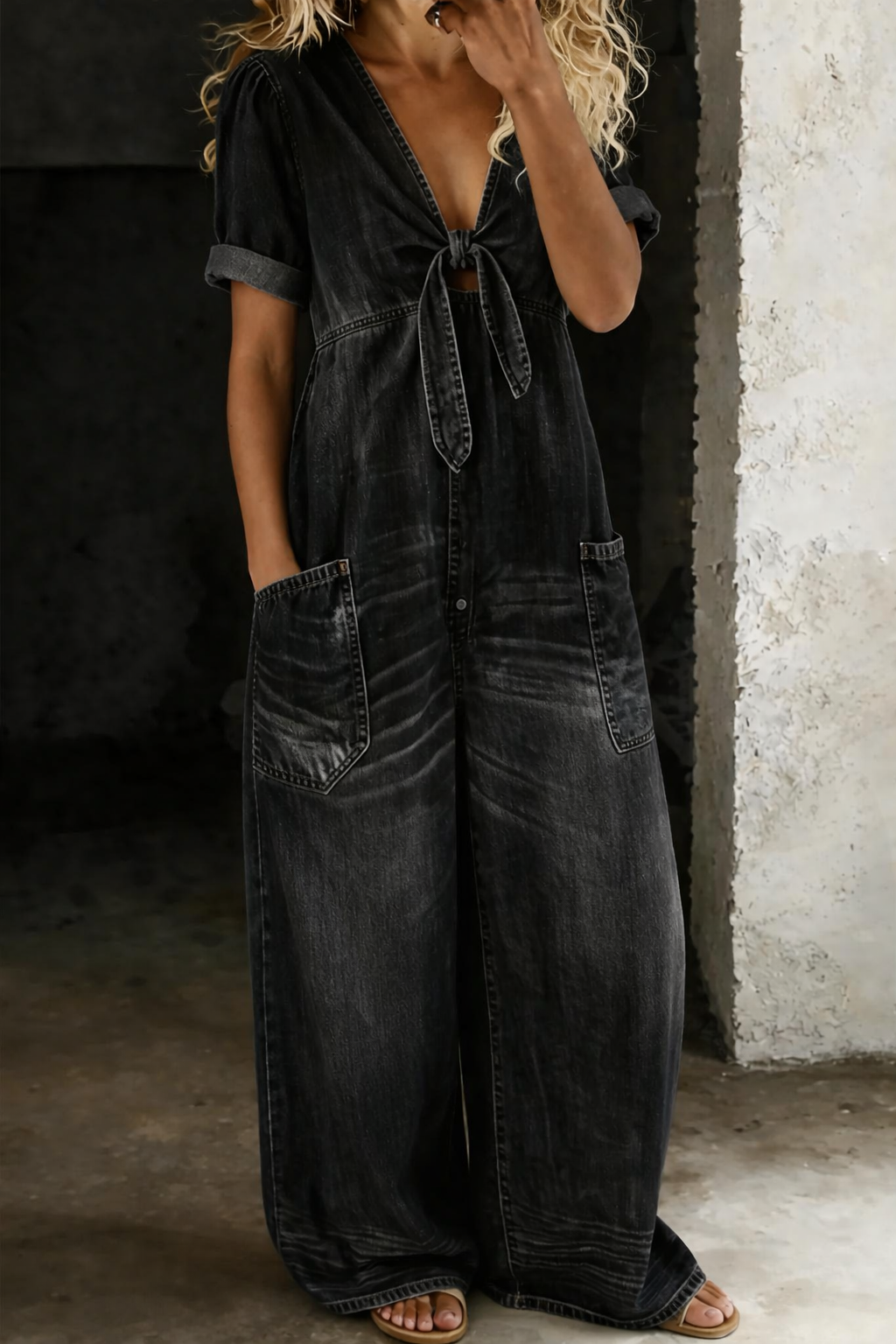 Lucie™ - Casual Tie-Front Denim Jumpsuit
