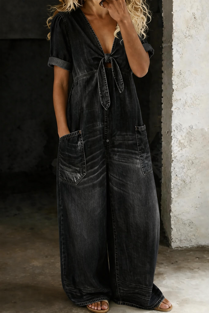 Lucie™ - Casual Tie-Front Denim Jumpsuit