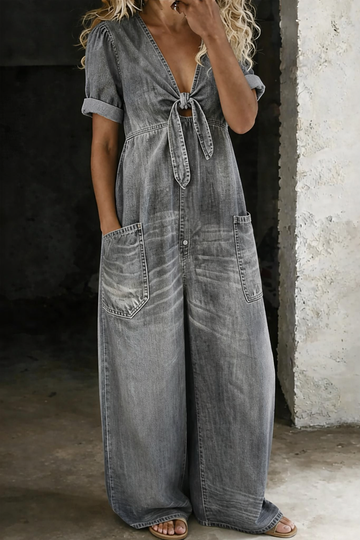 Lucie™ - Casual Tie-Front Denim Jumpsuit